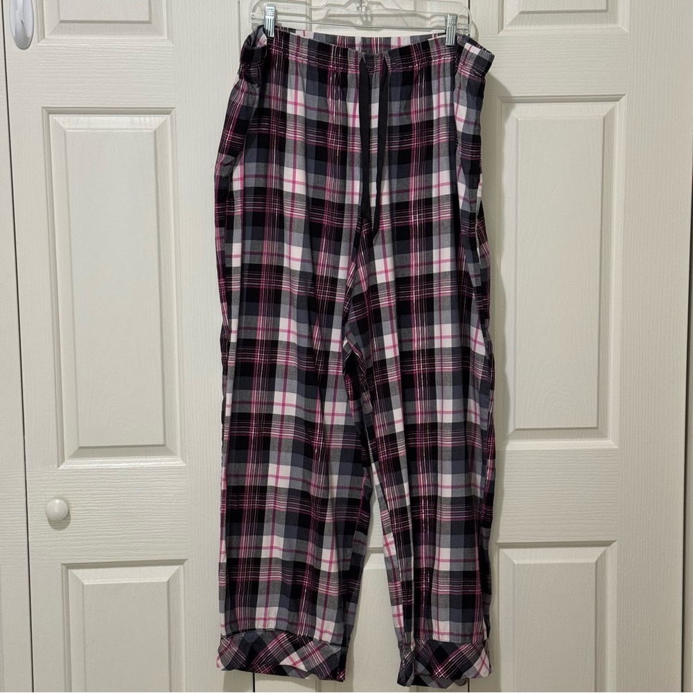 Victoria's Secret Plaid Lightweight Flannel Pajama Pants Black Pink White XXL - Picture 2 of 15